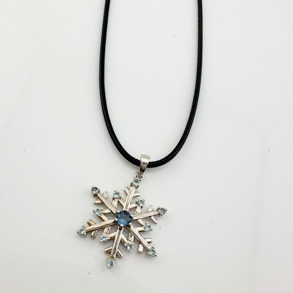 London Blue Topaz Fun and Festive Snowflake Necklace - Picture 1 of 13